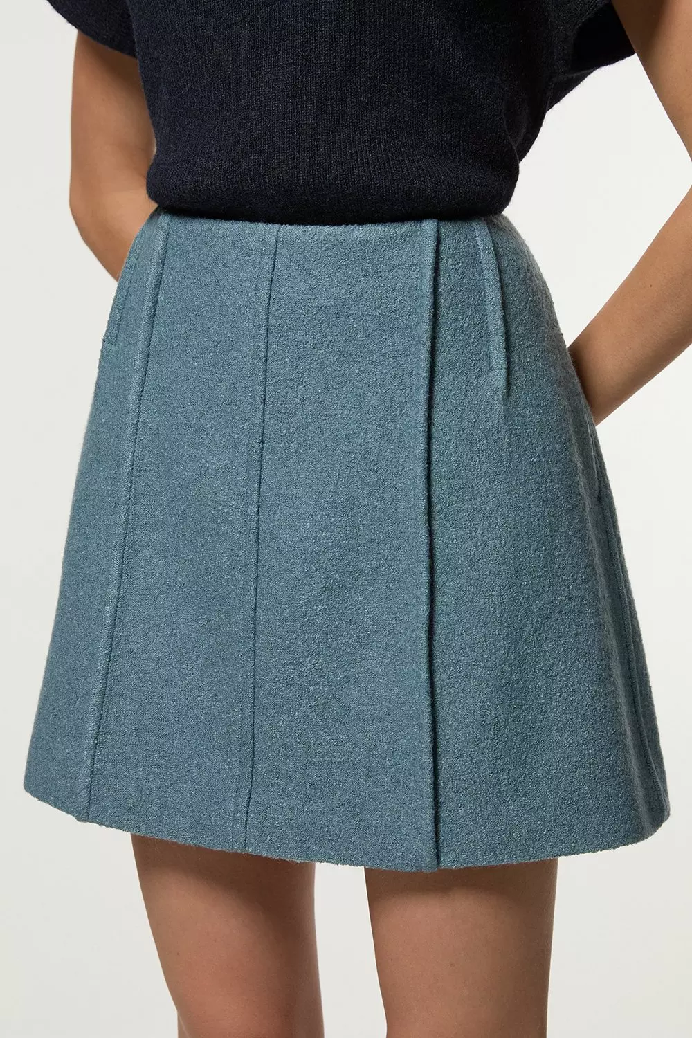 Textured Wool Blend Darted Tailored Mini Skirt | Karen Millen